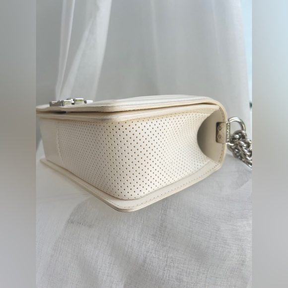 Like New Chanel Perforated Lambskin Leather Medium White Flap Boy Bag - Picture 9 of 10